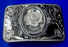 3D Flower Inside of Centerpiece Vintage Silver Tone Western Style Belt Buckle picture