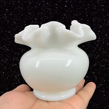 Early Fenton Premarked Art Glass Vase Rose Bowl Ruffled Top Milk Glass Bowl Vase picture