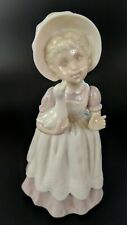 Figurine of Young Girl in Bonnet Holding Duck Goose - Vintage Porcelain Figure  picture