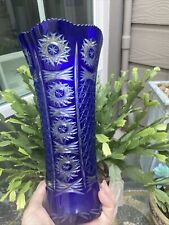 Kiriko Carved vase Cobalt Blue picture