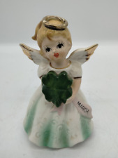 Vintage Ceramic March Birthday Angel Holding Shamrock made in Japan picture