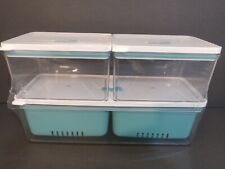 Vegetable Refrigerator Container Hard Plastic With Lids Clear White Turquoise picture