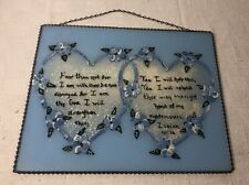 Vintage Hand Painted Glass Wall Plaque Sign Isaiah 41:10 Blue Floral Religious picture