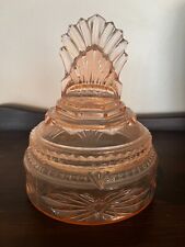 Antique Pleated Fan Pink Glass 1920s Art Deco Power Trinket Vanity Jar Box EXC picture