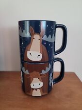 Tim Horton's Moose Coffee Cups Mug Blue Trees Stackable Holiday Limited Ed 2019 picture