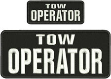 TOW OPERATOR EMBROIDERY PATCH 4X10 & 2X5 HOOK ON BACK WHITE ON BLACK picture