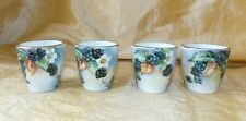 Vtg. Set 4 Small Handpainted Porcelain Cups Glasses Blackberries Flowers 1.75