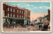Vintage Postcard ME Eastport Bank Square Water Street Horse Carts ~6705 picture