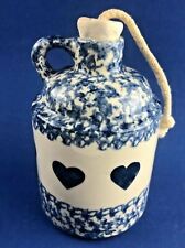 Gerald Henn Blue Spongeware Pottery Workshops Jug Hearts cork wick picture