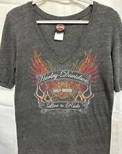 Harley Davidson Vintage Gray Short Sleeve Vneck Tshirt picture