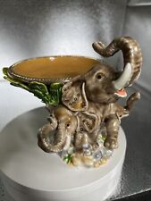 ELEPHANTS HOLDING A PLATE BY KEREN KOPAL. COLLECTION PIECE, DETAILED, RARE picture