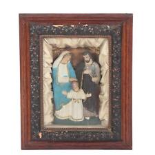 Wonderful Antique Hand-Painted Folk Art Retablo Wood Carving of The Holy Family picture