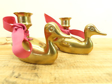 Pait Of Duck or Baby Brass Candle Holders Christmas Decor Felt Bottom picture
