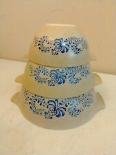 Pyrex Homestead Mixing / Nesting Bowls Speckled Blue/Tan Set of 3 - 441 442 443 picture
