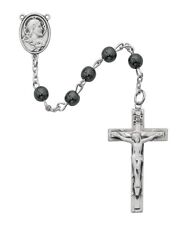 Pewter Silver Toned Sacred Heart Hematite Beads Prayer Bead Rosary for Men 19 In picture