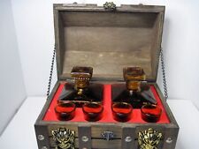 Beautiful Rare Vintage Decanters & Shot Glasses in Medieval Style Treasure Chest picture