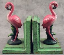 PAIR OF TROPICAL PINK FLAMINGO Cast Iron BOOKENDS Book Ends picture