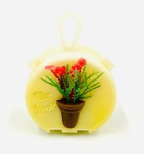 Rain Bonnet Plastic Train Travel Case Mini Flowers Vase Yellow Purse New Vintage picture