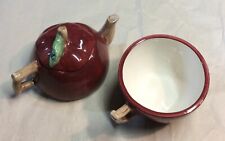VTG  Pair Ceramic Apple Tea pot & Mug By Peggy Jo Ackley 16 oz Handpainted picture