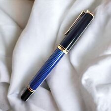 Pelikan Souveran M400 Black & Blue Stripe 14C Fountain Pen M Nib picture