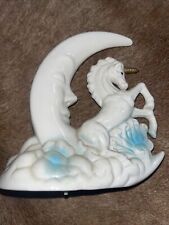 VTG Emson Unicorn & Crescent Moon Porcelain Statue Figurine musical Box Baby picture
