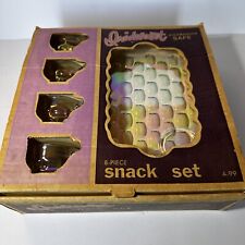 1950’s Federal Glass Iridescent Snack Set Original Box Set Of 4 Plates & Cups picture
