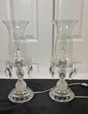 Vintage Pair Crystal Teardrop Boudoir Hurricane Lamps Etched Chimneys 15.75
