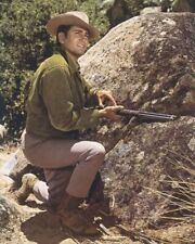 Michael Landon 1960's Bonanza kneeling by rock loading rifle 24x36 inch poster picture