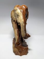 Hand Carved Elephant Solid Wood Sculpture 13.5'' x 14''h Unique Two-Toned Gem picture