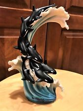 RARE Collectors SEAWORLD Exclusive 7 Orca Whales  on a Wave Statue/ Figurine 10