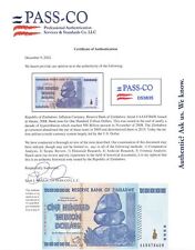 AA Zimbabwe 100 Trillion Dollar Blue 2008 dated Note with PASS-CO AUTHENTICATION picture