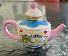 Coffee Pot Trinket Box with Cake and Heart Design Porcelain Vintage picture
