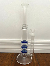 10.5” Premium Glass Water Pipe Slim Jim Triple Homeycomb Perc Blue 14mm picture