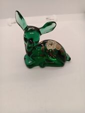 Fenton Art Glass Spruce Green Deer Fawn Signed, With Painted White Flower Gold picture