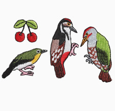 Japanese Embroidered Patches Birds & Cherry 4pcs Iron On Applique Woodpeckers picture