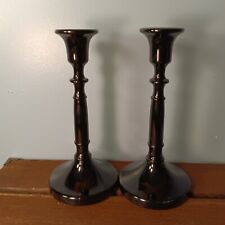 Tall Black Glass Candlestick Holders, Set Of 2, 9.5