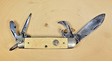 Vintage Ulster USA - Boy Scout Camp Folding Pocket Knife - White Handle picture