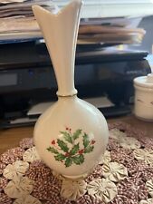 Lenox Holiday Holly Berry Bud Vase Christmas 8-inch Gold Trim Fluted Rim Bulb picture