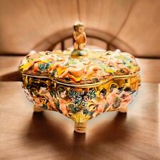 Antique Capodimonte Cherub Trinket Dresser Box - Gilded Italian Jewelry Casket picture