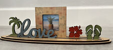 Hawaiian Wooden Picture Frame w/  Love, Flower, Flip Flops Pieces MADE IN HAWAII picture