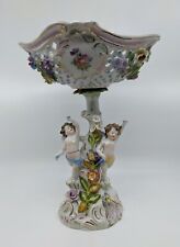 Antique Dresden Germany Porcelain Floral and Cherub Reticulated Compote picture