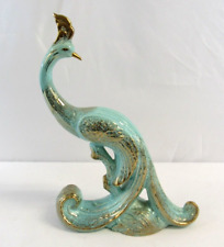 1960's Ceramic Peacock Figure Green Turquoise Gold MCM Vintage 13