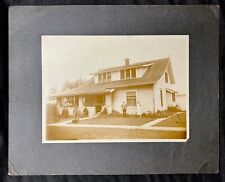 vintage 1920s Big Beautiful white HOUSE with Old COUPLE 3 Lightning Rods on Roof picture