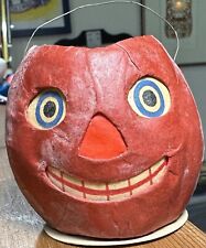 Vintage Halloween Paper Mache Jack-O-Lantern JOL 3” Orange W/ Original Face picture