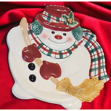 Fitz and Floyd PLAID CHRISTMAS SNOWMAN CANAPE PLATE 2001 picture
