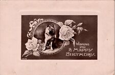 RPPC Postcard Chow Dog With Roses- Wishing You A Happy Birthday picture