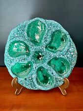 French Oyster Plate Green Majolica Vallauris Porcelain Hand Painted 1950 picture
