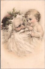 Vintage 1900s MERRY CHRISTMAS Holiday Postcard SANTA CLAUS with Baby / UNUSED picture