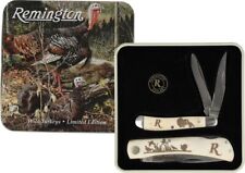 Remington Turkey Tin Collector Gift Set Pocket Knife Stainless Steel Blades Bone picture