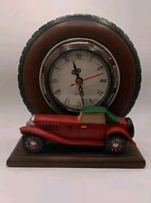 Working Vintage Wooden Car And Tire Clock w/ Faux & Felt Mancave Decor  picture
